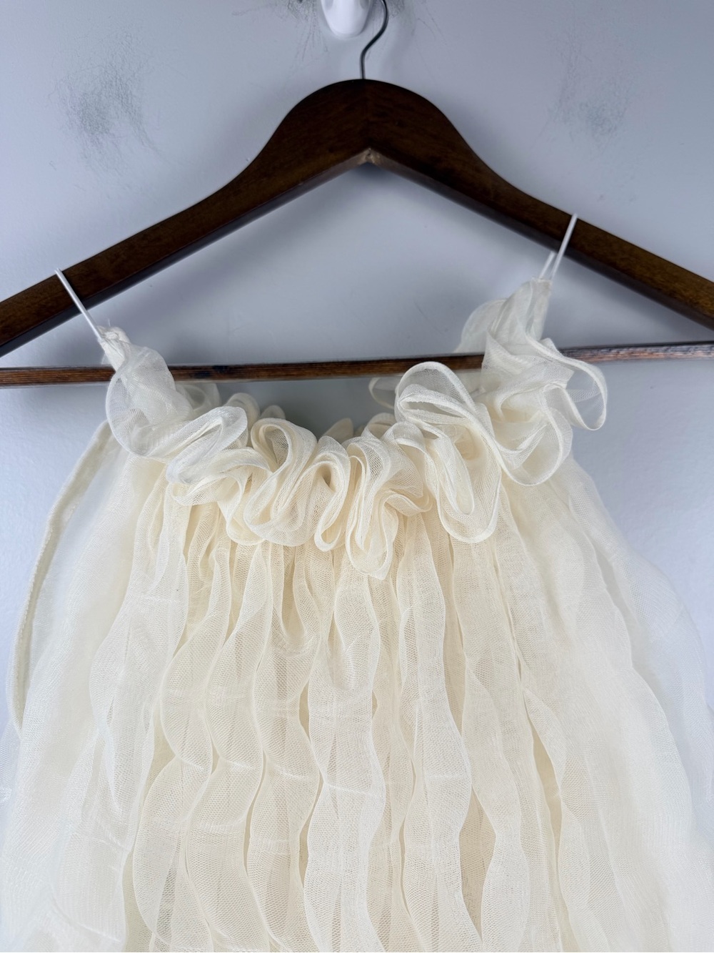 Things cream white ruffle tulle babydoll sheer mini dress size small - Picture 3 of 5